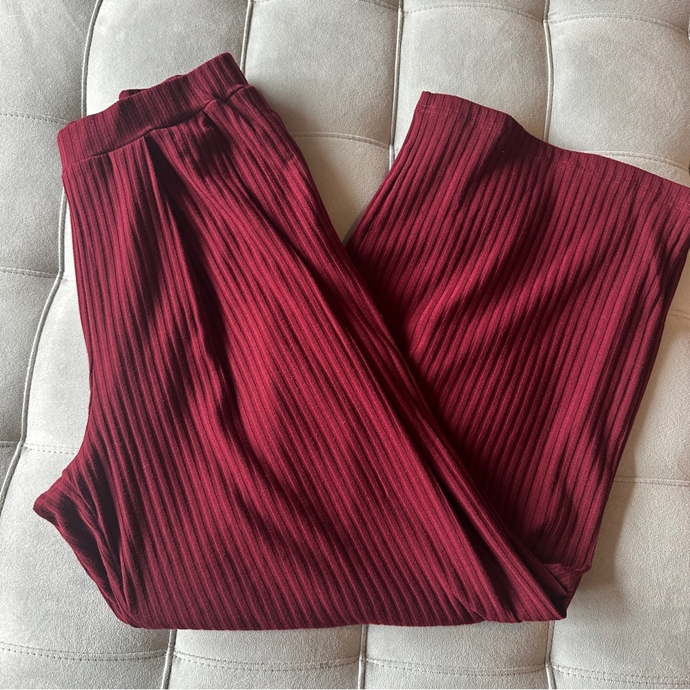 Burgundy Ribbed Wide Leg Pants Size XL